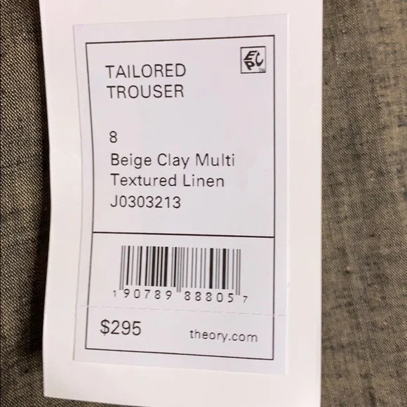 NWT Theory Tailored Trouser textured linen size-8 - Picture 2 of 4